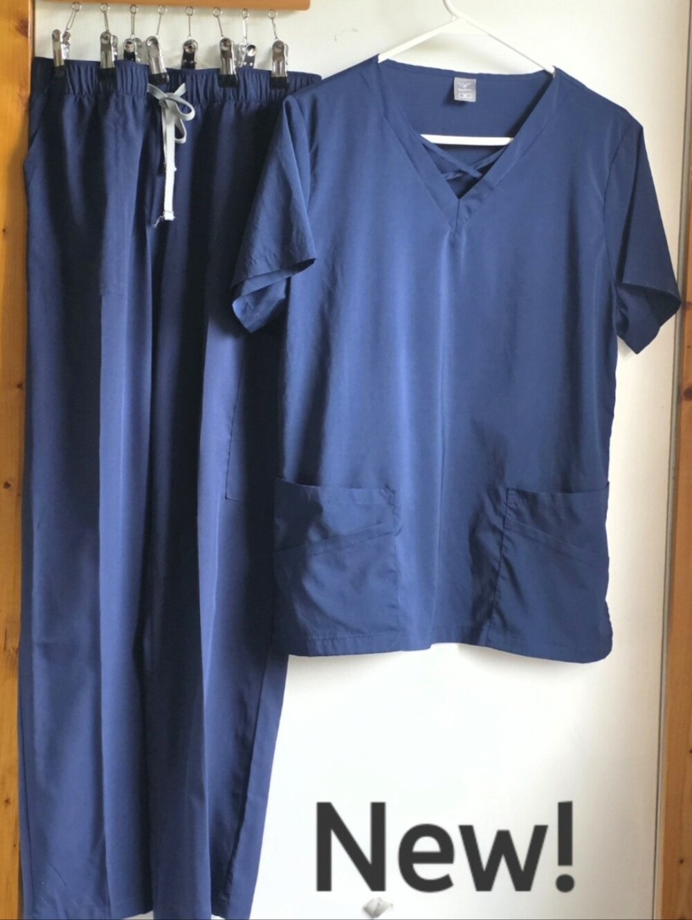New NiaaHinn Navy Blue Medical Scrub Set V Neck Drawstring Pants Size M